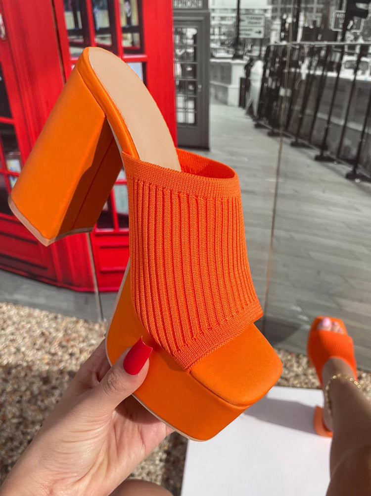 Knit Platform Chunky Heel Sandals - Bold Muse Co
