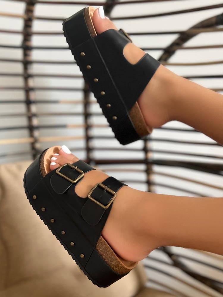 Double Buckle Strap Platform Sandals - Bold Muse Co
