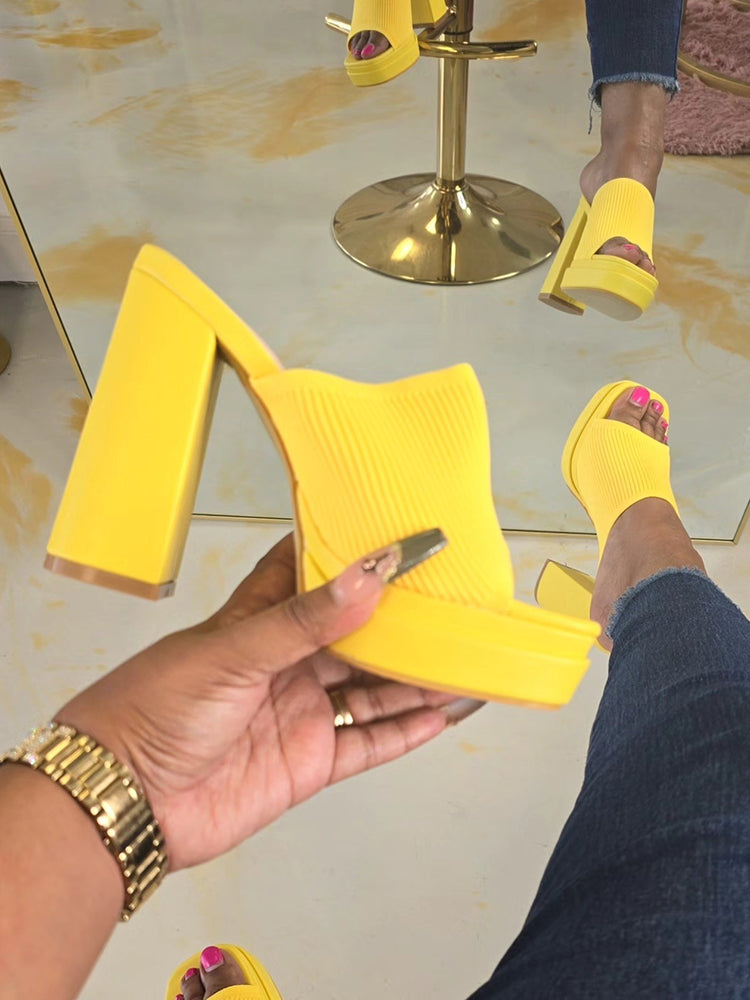 Knit Platform Chunky Heel Sandals - Bold Muse Co