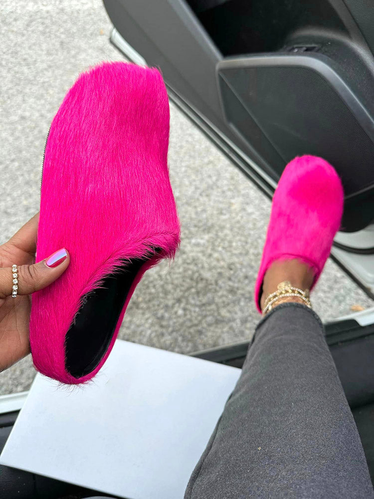 Fur Slip-On Flat Slides - Bold Muse Co