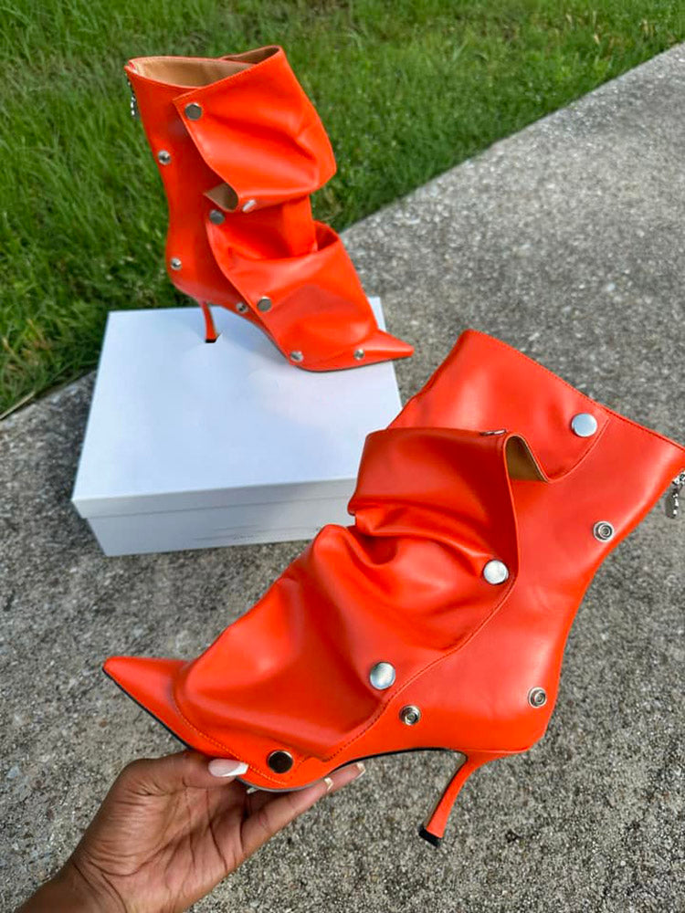 Leather Press Stud Ankle Boots - Bold Muse Co