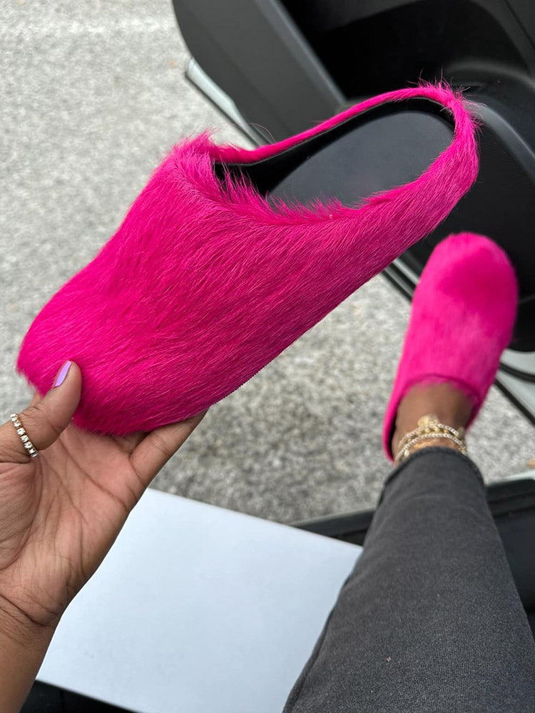 Fur Slip-On Flat Slides - Bold Muse Co