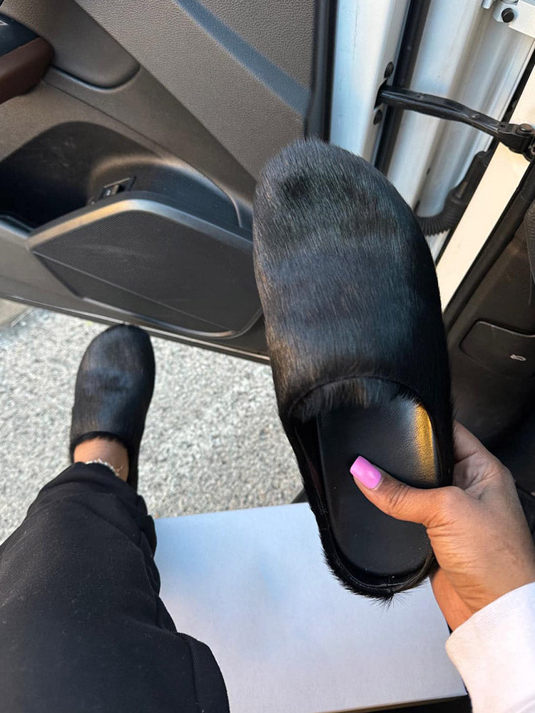 Fur Slip-On Flat Slides - Bold Muse Co