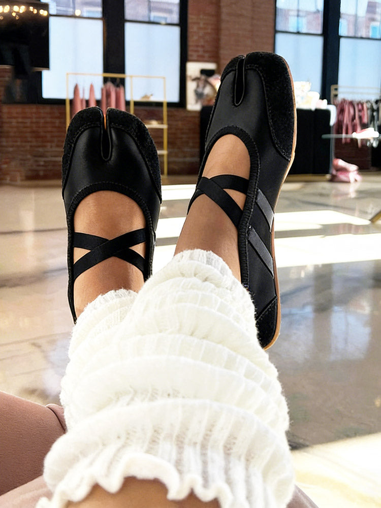 Leather Split Toe Tabi Ballet Flats