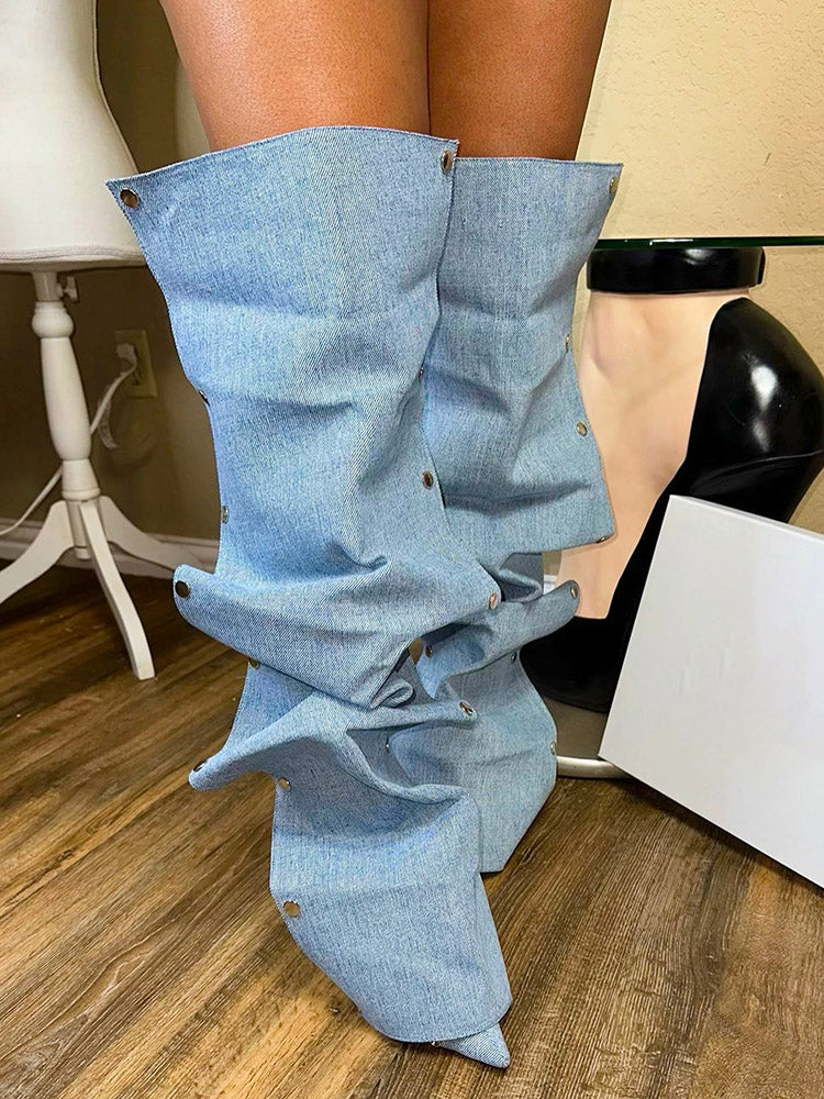 Leather Press Stud Knee-High Boots - Bold Muse Co