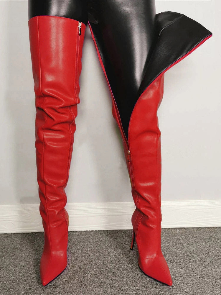 Full Zip Over The Knee Leather Boots - Bold Muse Co