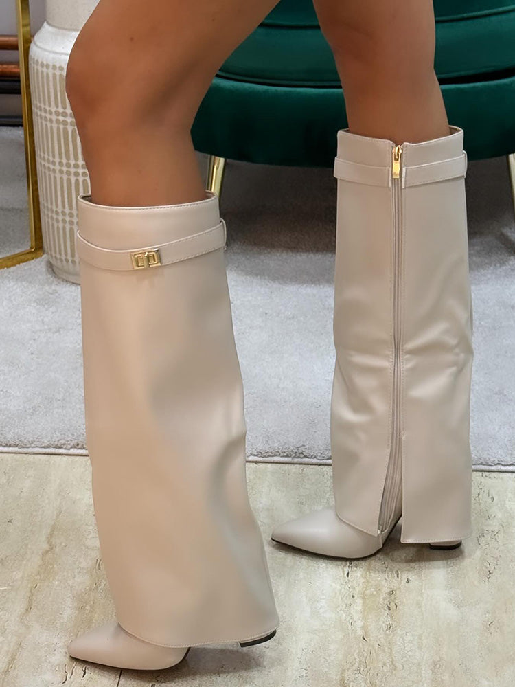 Fold Chunky Heel Knee High Boots - Bold Muse Co