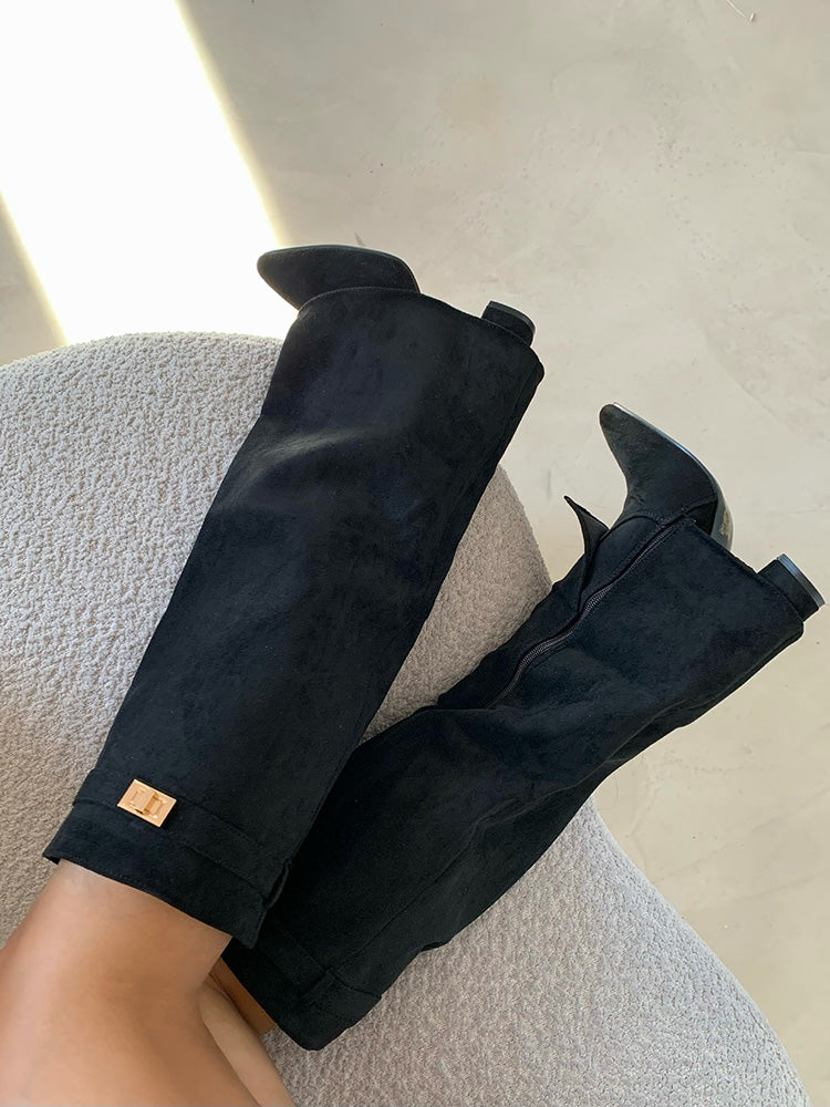 Fold Chunky Heel Knee High Boots - Bold Muse Co