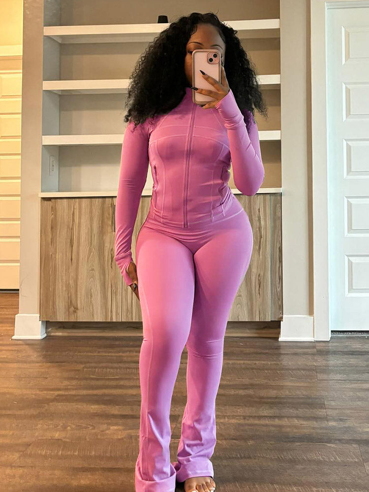 Shape Jacket & Flare Pants Activewear Set - Bold Muse Co