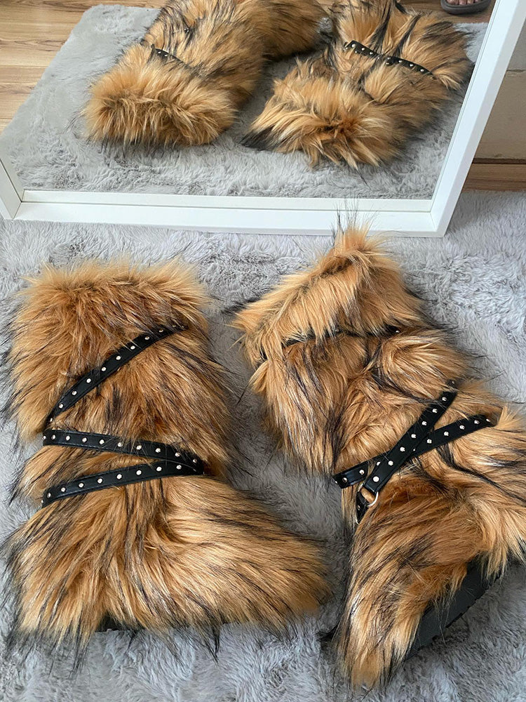 Buckle Faux Fur Boots - Bold Muse Co