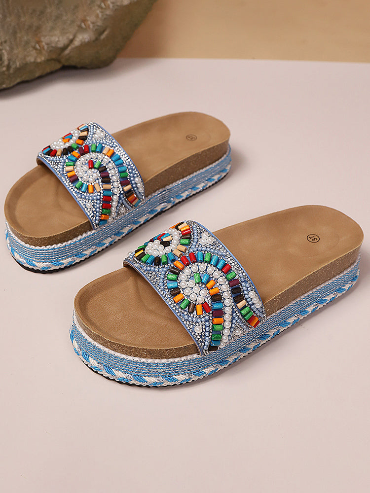 Bohemian Beaded Platform Slides