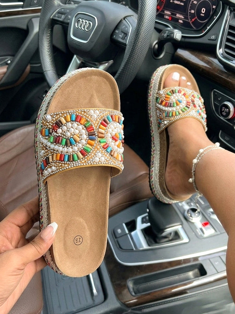 Bohemian Beaded Platform Slides
