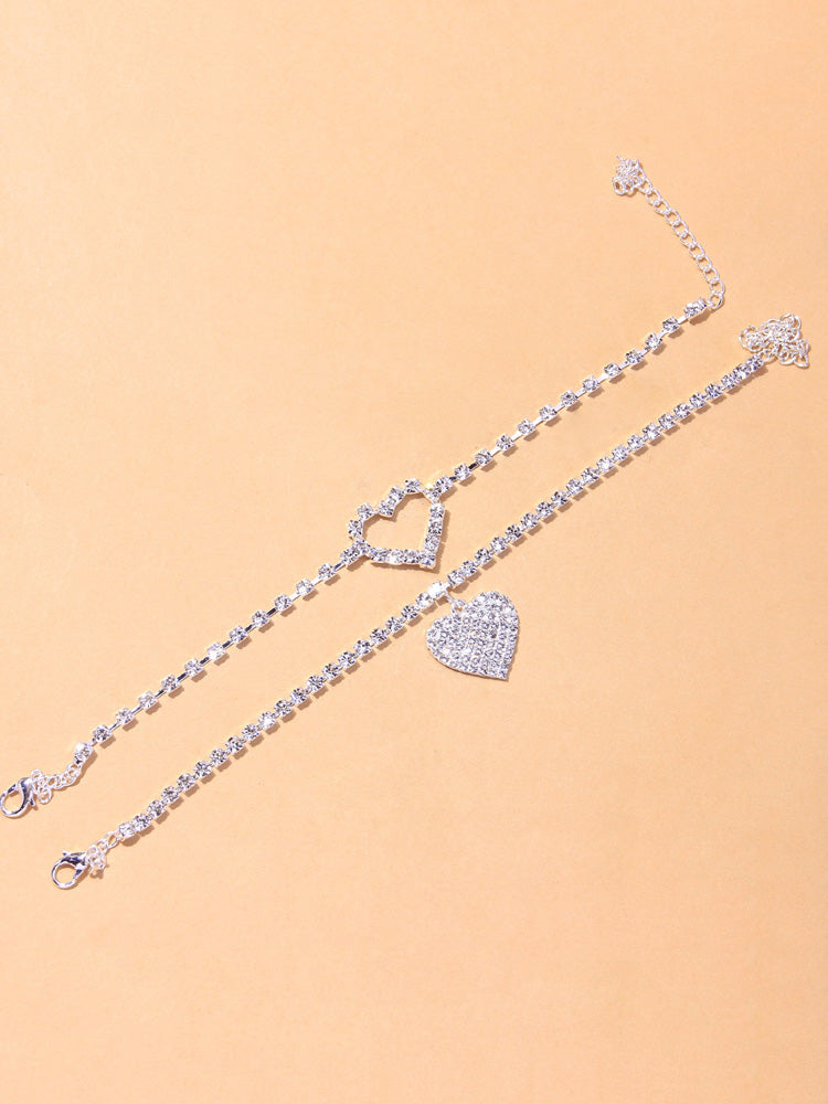 2PCS Rhinestone Heart Anklet - Bold Muse Co