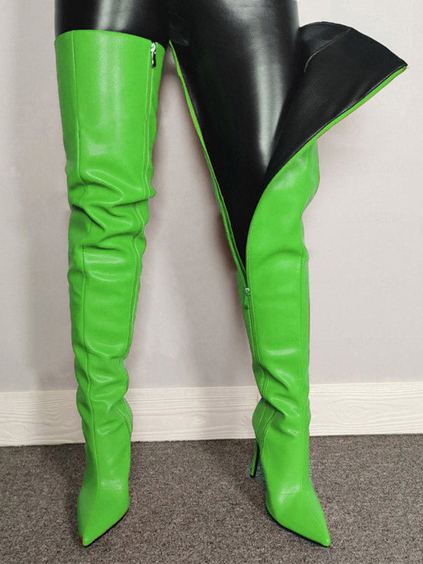 Full Zip Over The Knee Leather Boots - Bold Muse Co