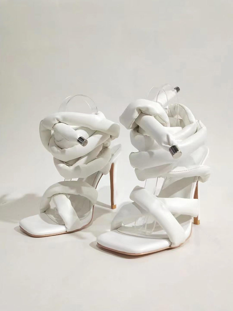 Cross Puffy Strap Heeled Sandals - Bold Muse Co