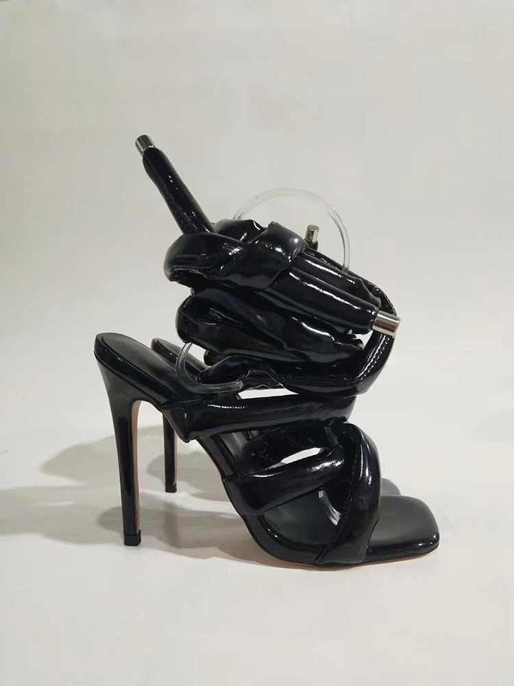 Cross Puffy Strap Heeled Sandals - Bold Muse Co