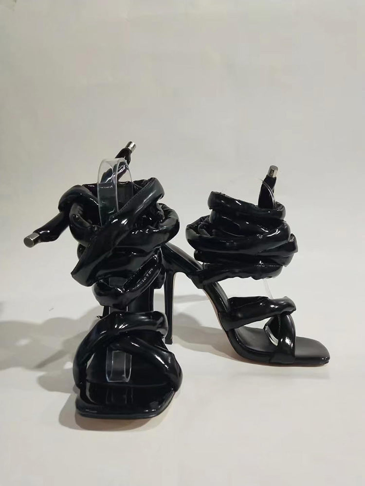 Cross Puffy Strap Heeled Sandals - Bold Muse Co