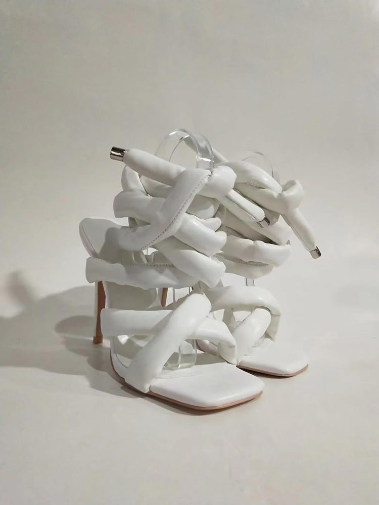 Cross Puffy Strap Heeled Sandals - Bold Muse Co