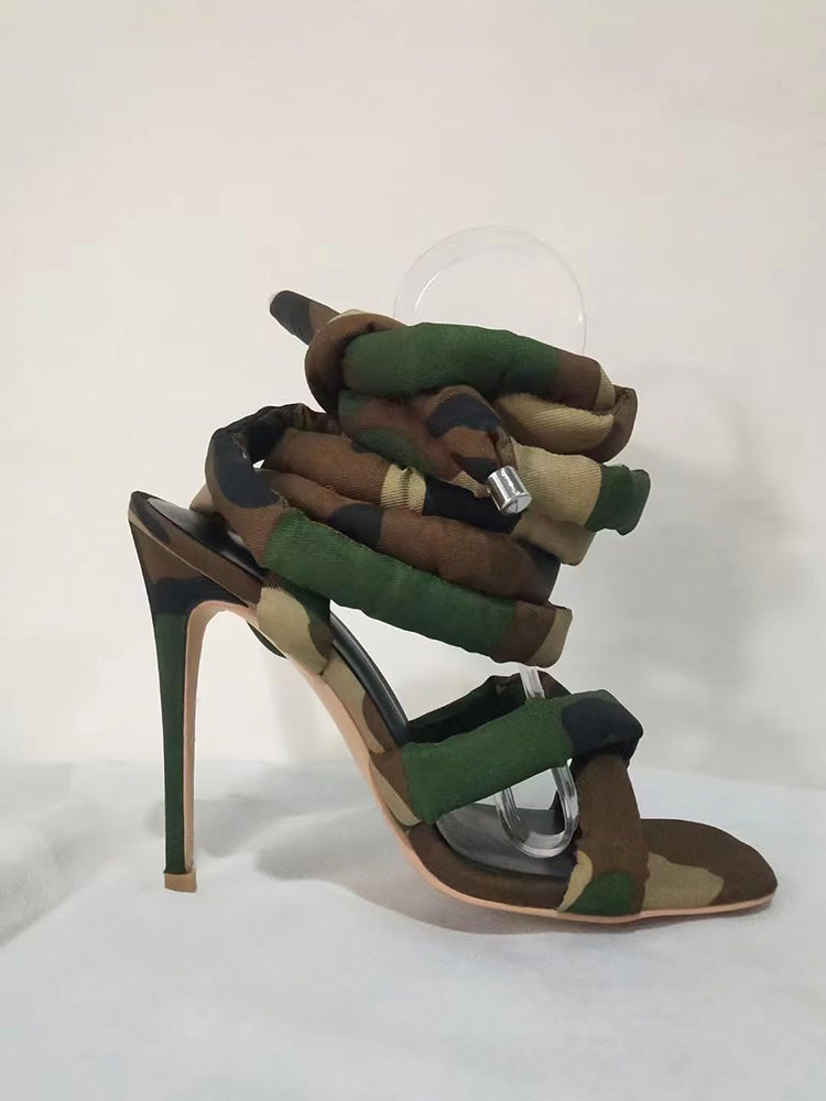Cross Puffy Strap Heeled Sandals - Bold Muse Co