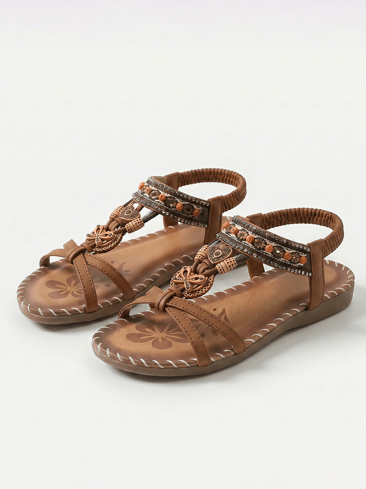 Boho Ethnic Ankle-Strap Flat Sandals