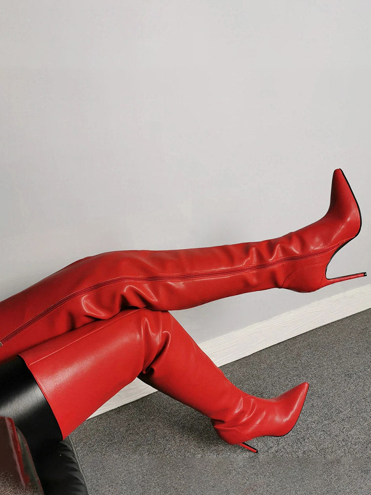 Full Zip Over The Knee Leather Boots - Bold Muse Co