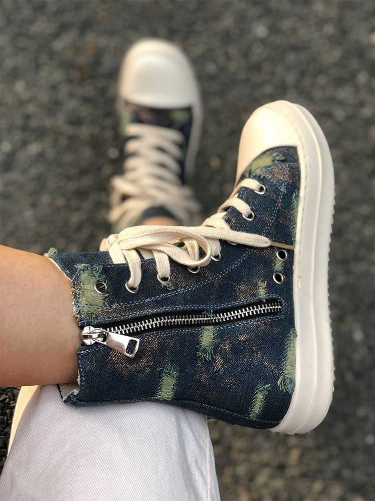 Denim High-Top Sneakers - Bold Muse Co