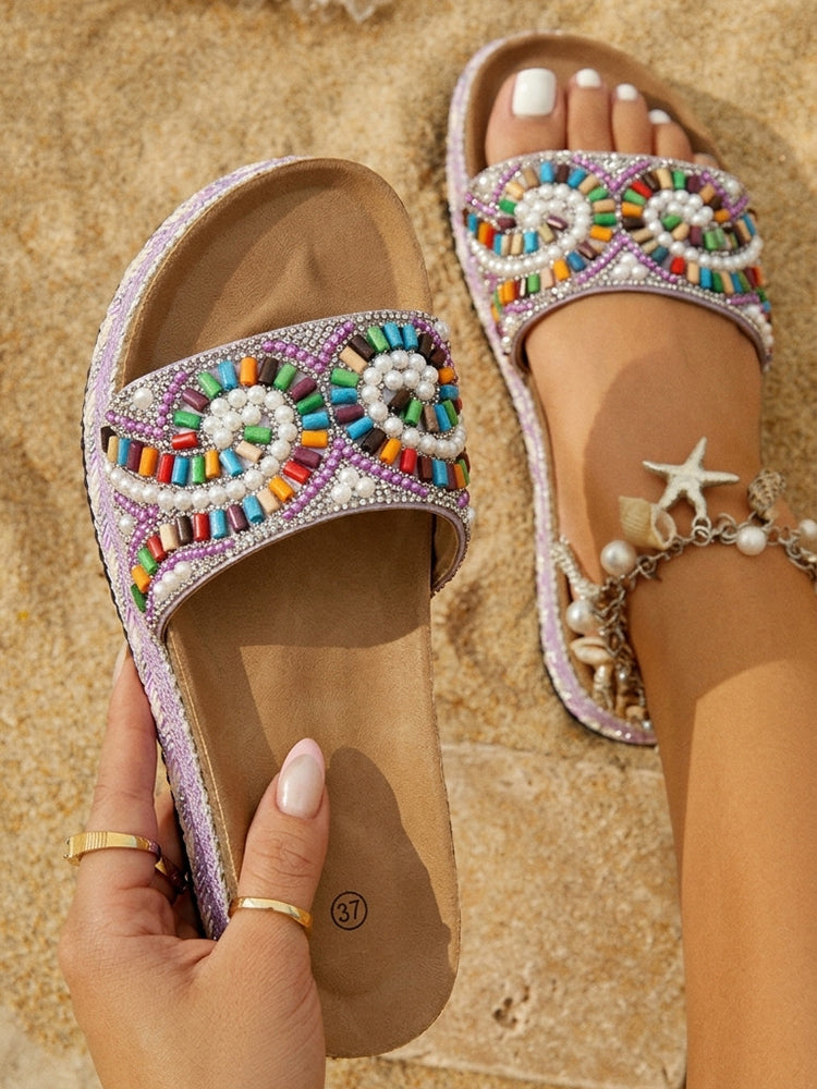 Bohemian Beaded Platform Slides