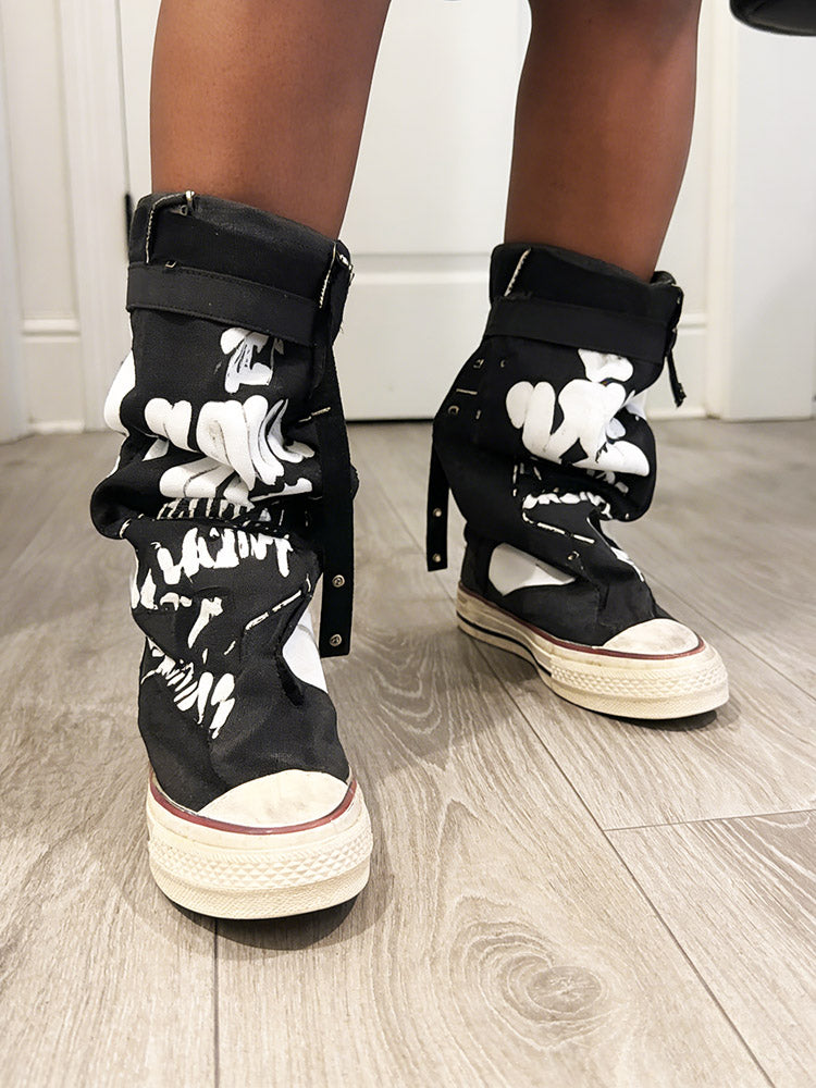 Graffiti Slouch Canvas Boots