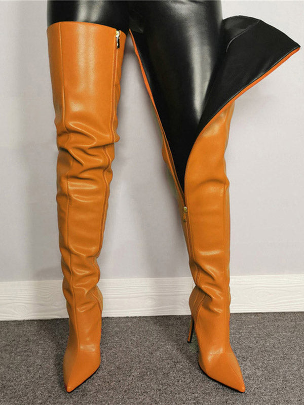 Full Zip Over The Knee Leather Boots - Bold Muse Co