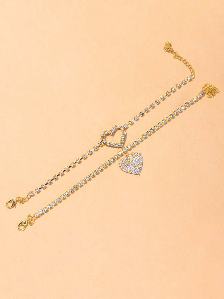 2PCS Rhinestone Heart Anklet - Bold Muse Co