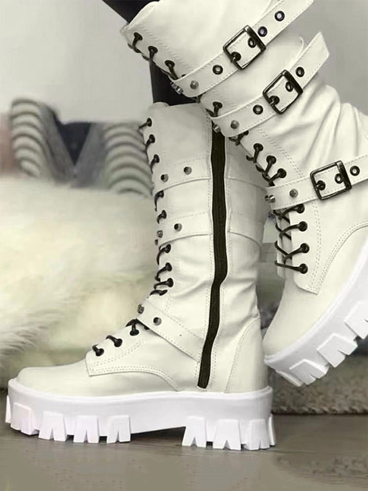 Eyelet Buckled Zipper Platform Boots - Bold Muse Co