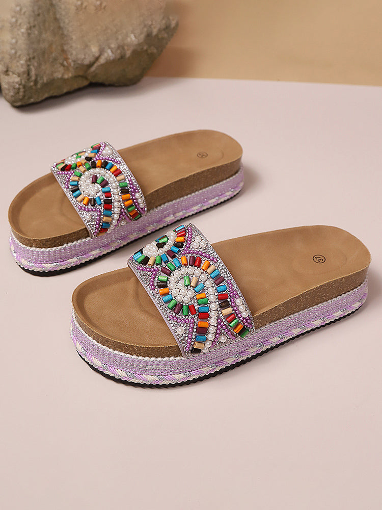 Bohemian Beaded Platform Slides