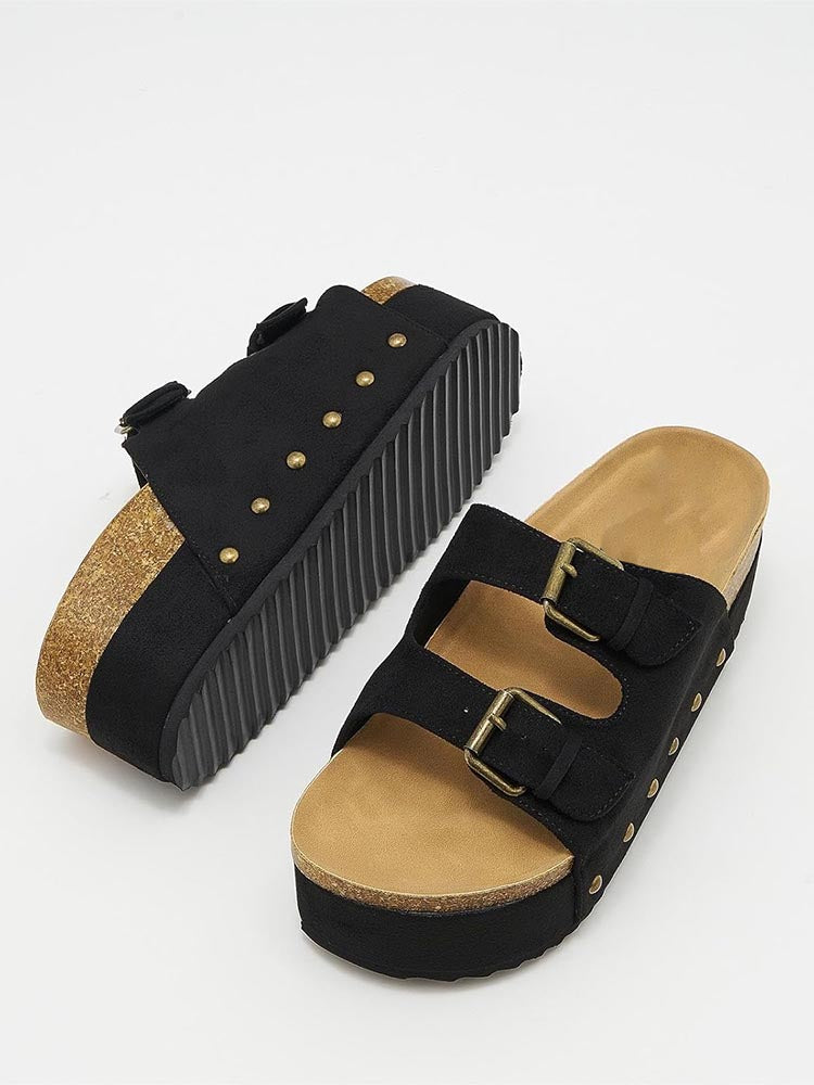 Double Buckle Strap Platform Sandals - Bold Muse Co