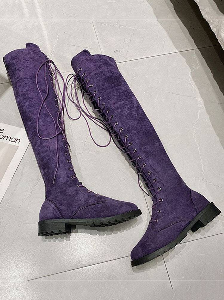 Lace Up Flat Suede Boots - Bold Muse Co