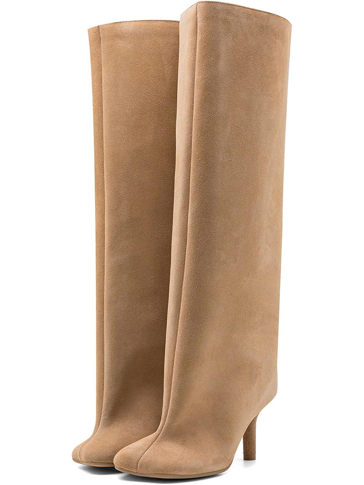 Suede Wide Calf Square Toe Boots - Bold Muse Co