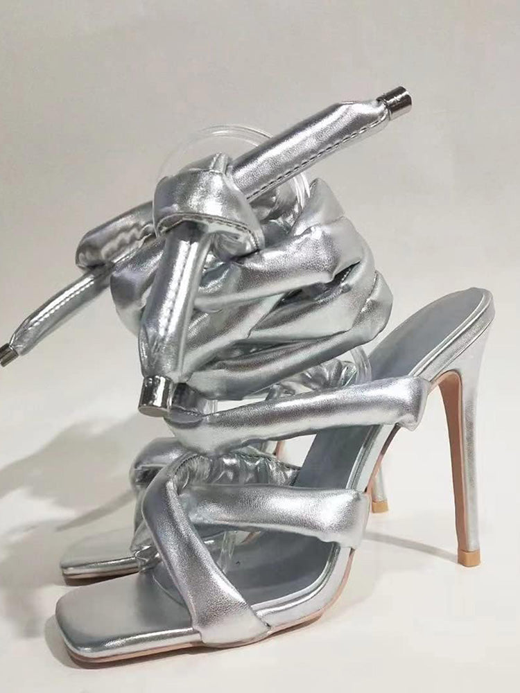Cross Puffy Strap Heeled Sandals - Bold Muse Co
