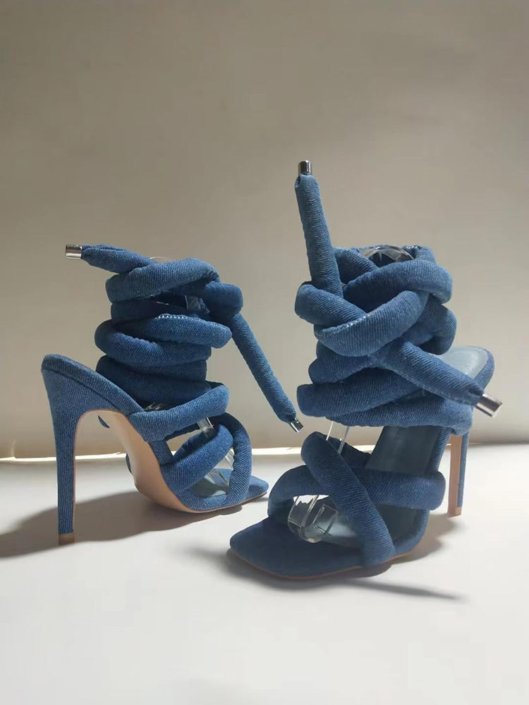 Cross Puffy Strap Heeled Sandals - Bold Muse Co