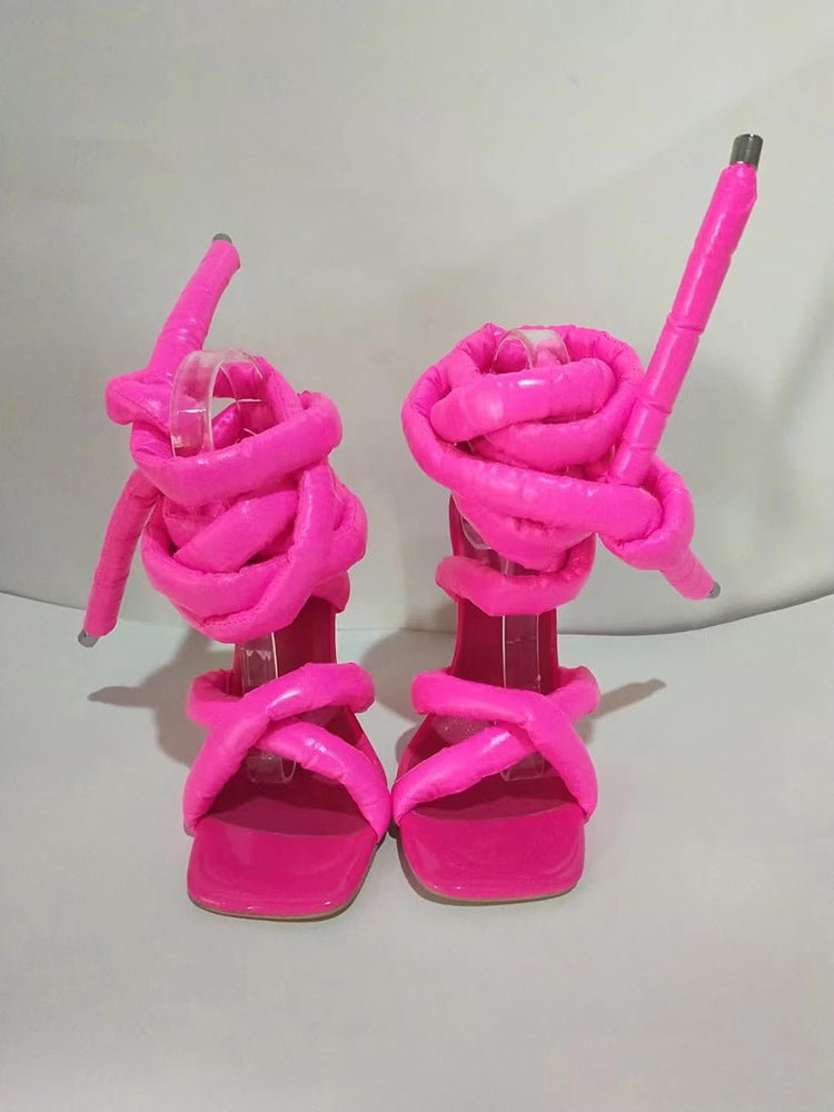 Cross Puffy Strap Heeled Sandals - Bold Muse Co