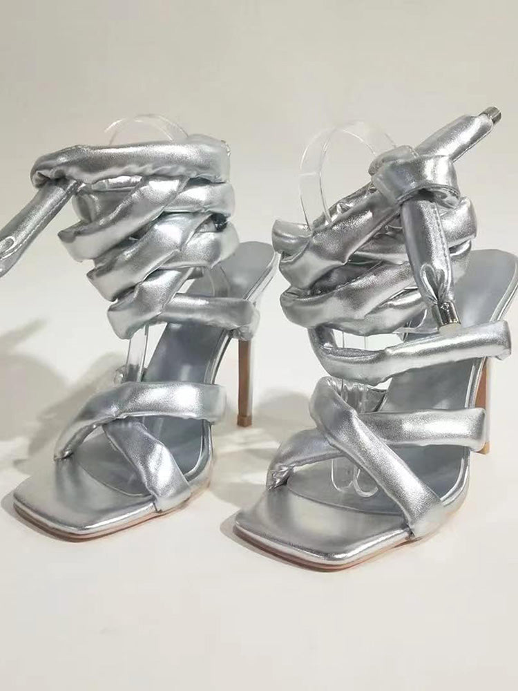 Cross Puffy Strap Heeled Sandals - Bold Muse Co