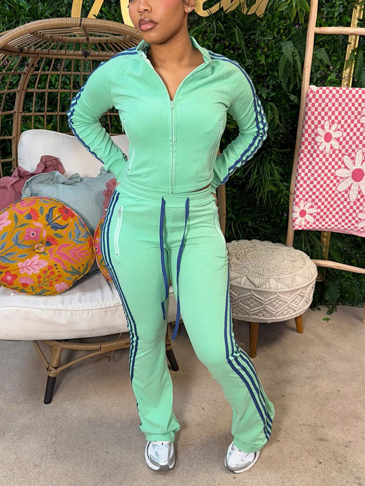 Athleisure Stripe Flare Tracksuit Set