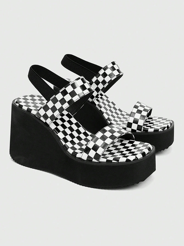 Checker Platform Wedge Sandals