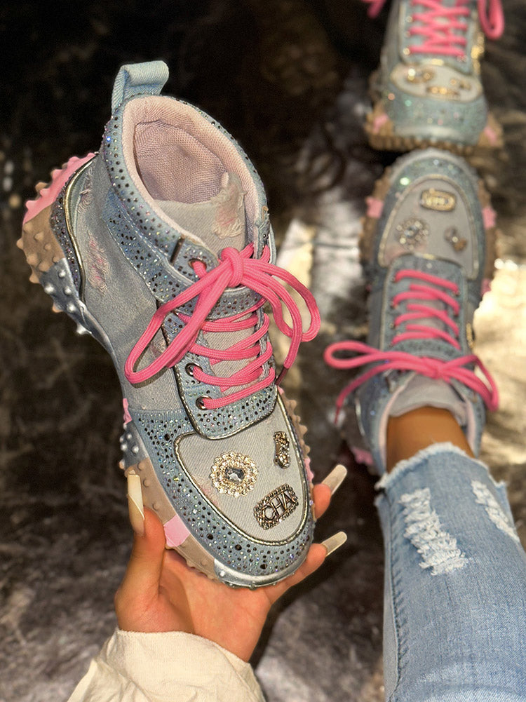 Sparkling Rhinestone Platform Sneakers