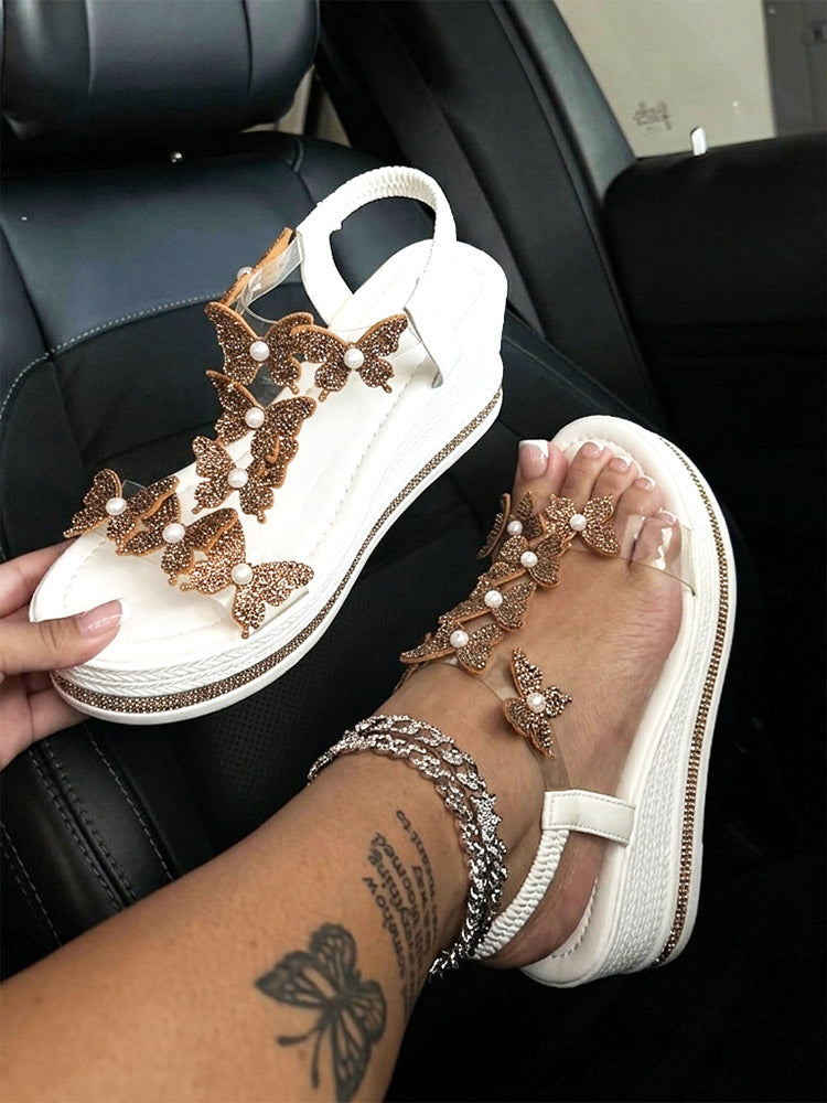 Butterfly Embellished Wedge Sandals