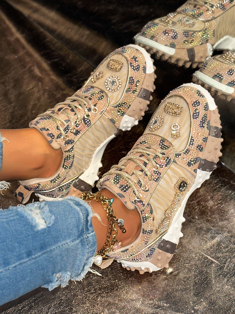 Sparkling Rhinestone Platform Sneakers