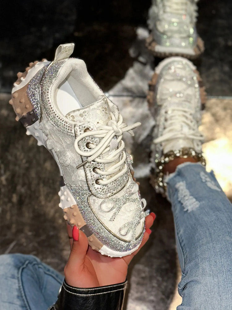 Sparkling Rhinestone Platform Sneakers