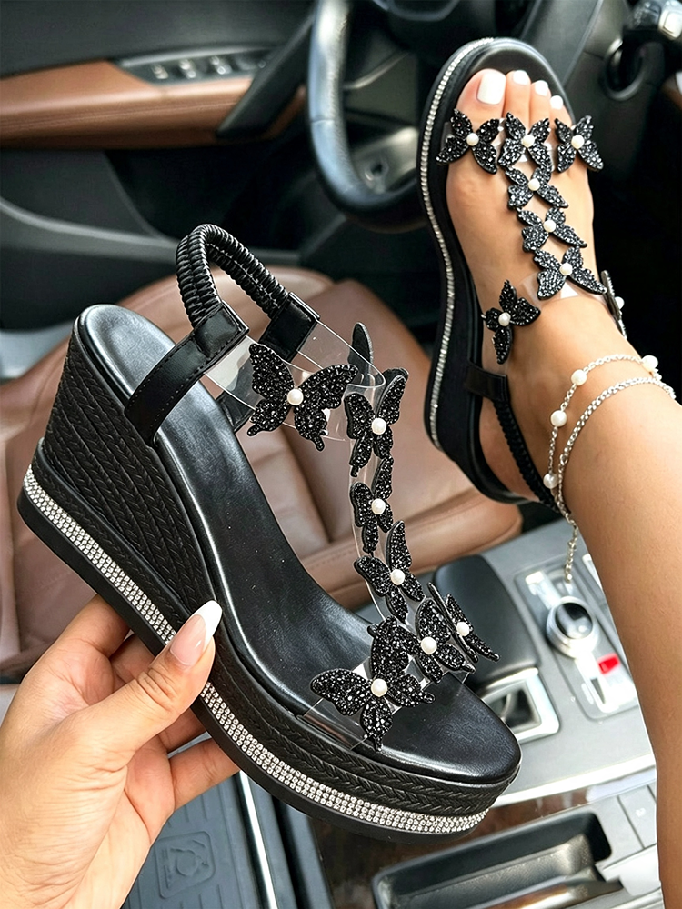 Butterfly Embellished Wedge Sandals