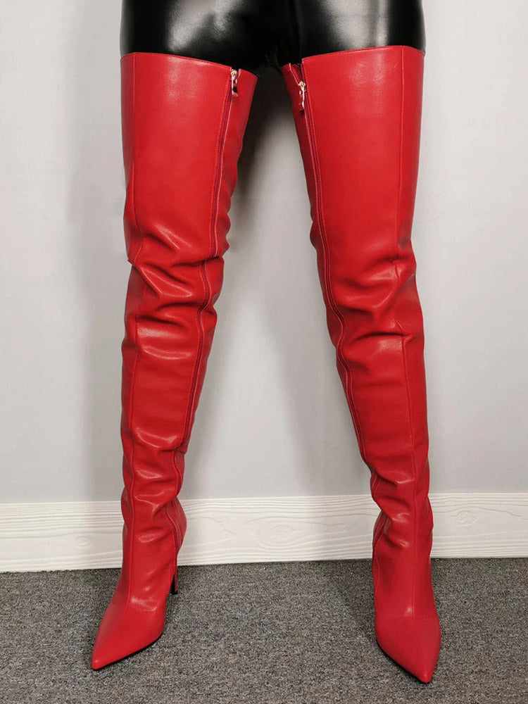 Full Zip Over The Knee Leather Boots - Bold Muse Co