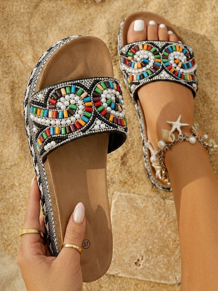 Bohemian Beaded Platform Slides