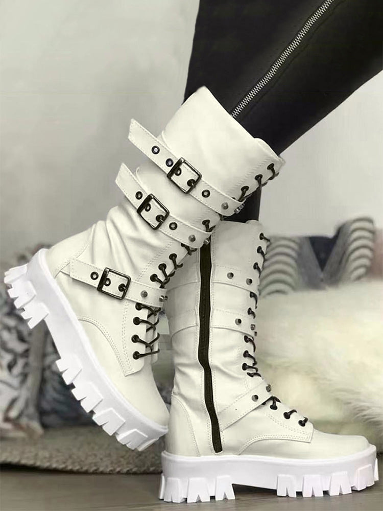 Eyelet Buckled Zipper Platform Boots - Bold Muse Co