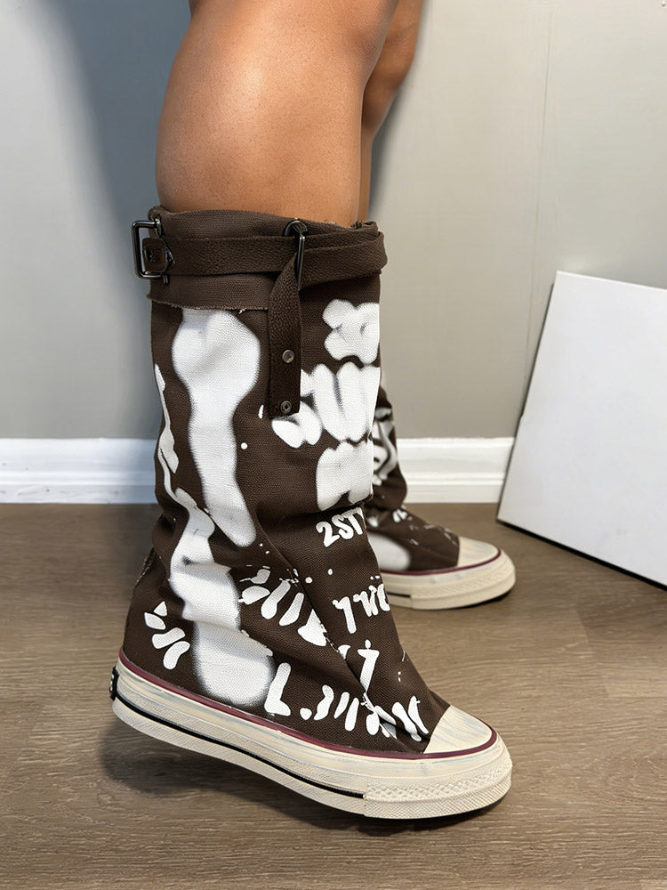Graffiti Slouch Canvas Boots